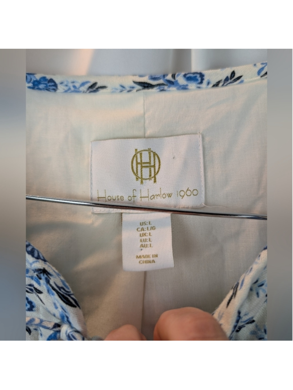 House Of Harlow Floral Blue and White Women's Jacket Size L New No Tags - Picture 3 of 11